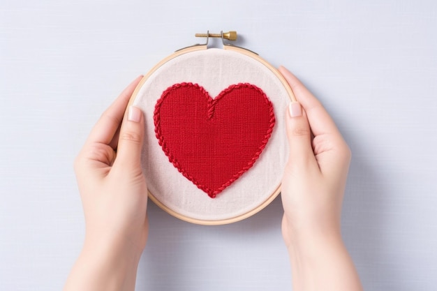 ruky držia vyšívací kruh so vzorom